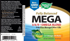 Nature's Way Mega 3/6/9 label front—clear serving size for easy planning.