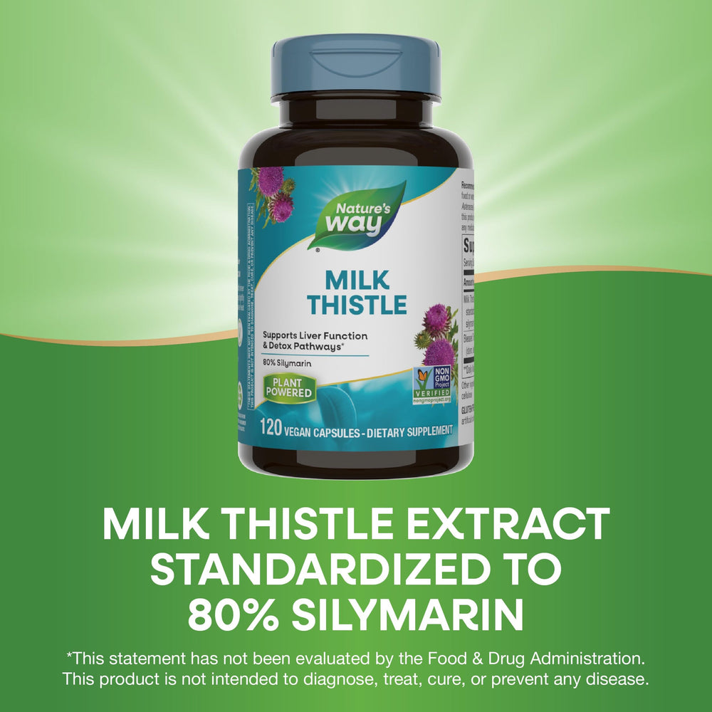 Nature's Way Milk Thistle gluten-free vegan label supports allergen-conscious choice.