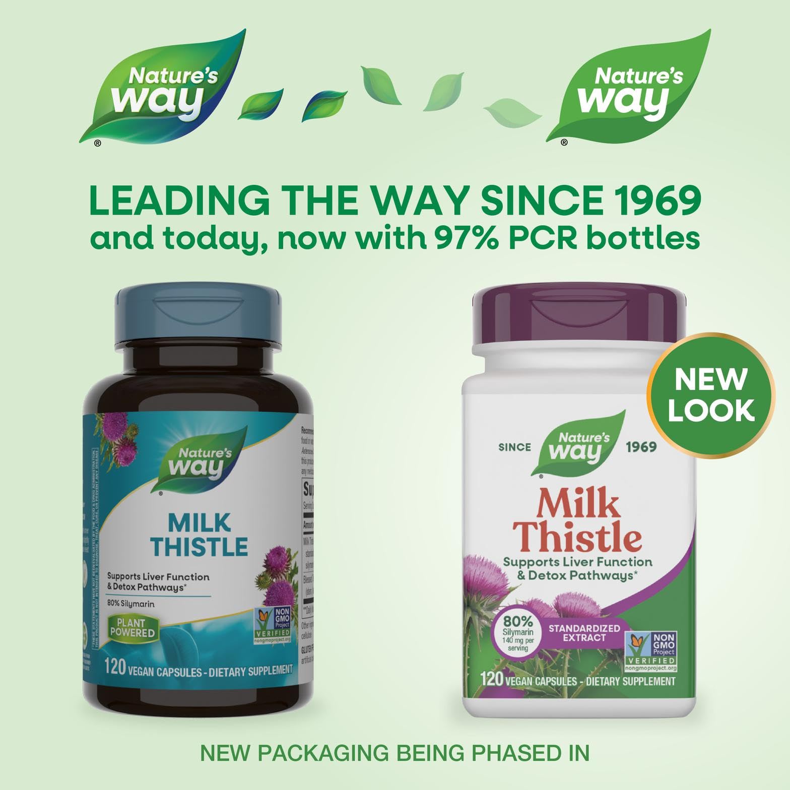 Nature's Way Milk Thistle seed extract 80% silymarin label detail.