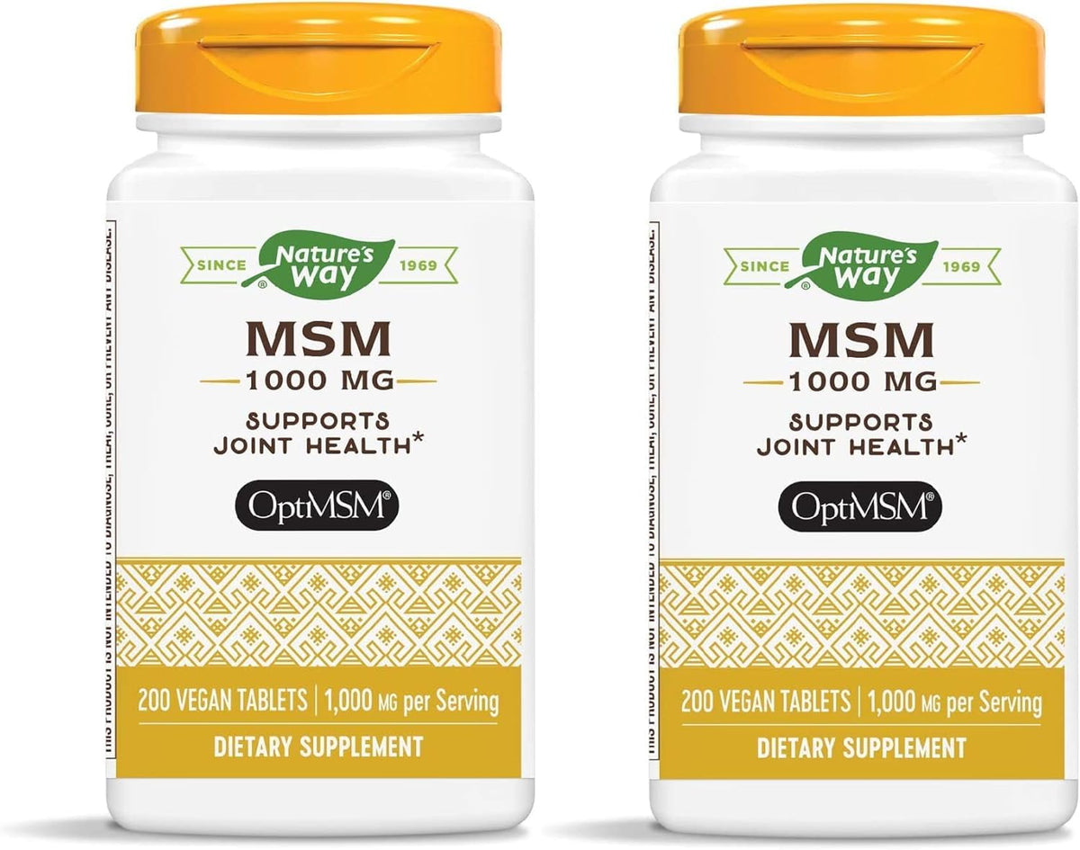 Nature's Way MSM 1000 mg bottle, showcasing a pure joint support formula.