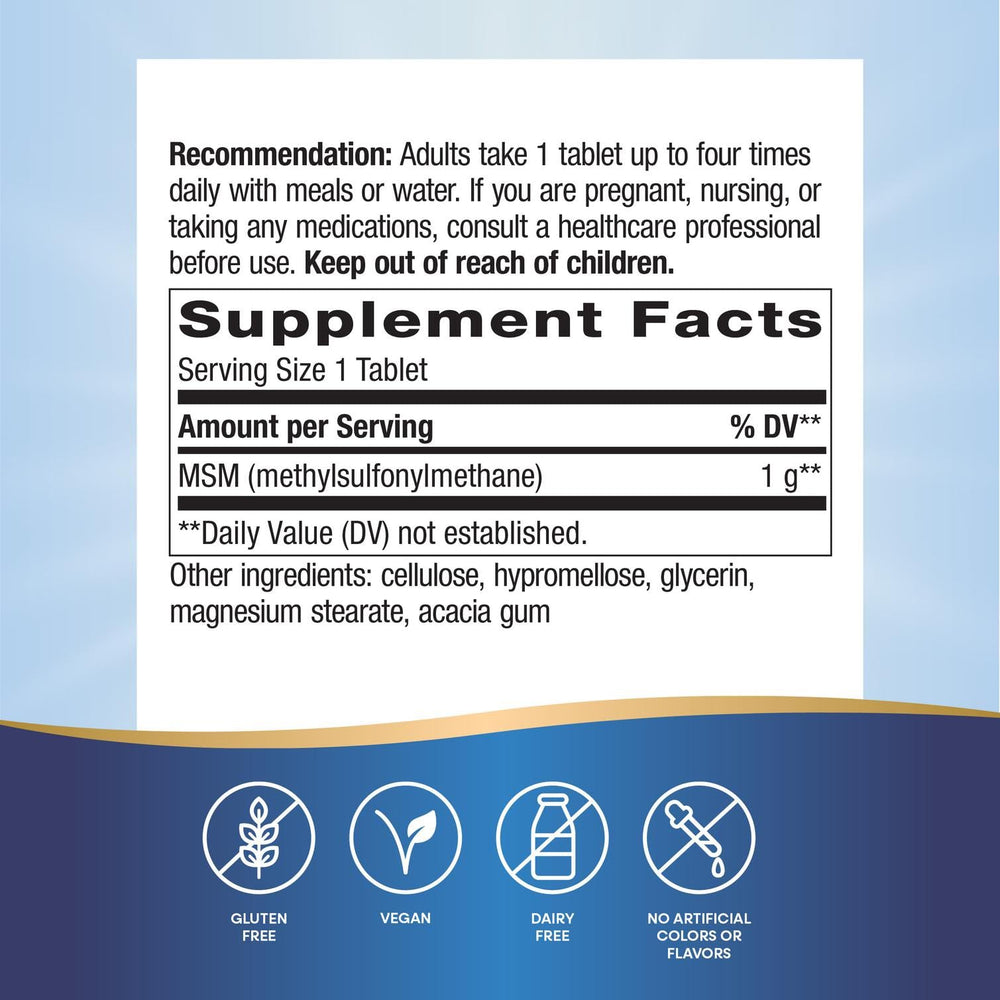 Eco-friendly packaging of Nature's Way MSM 1000mg bottle using recycled materials.