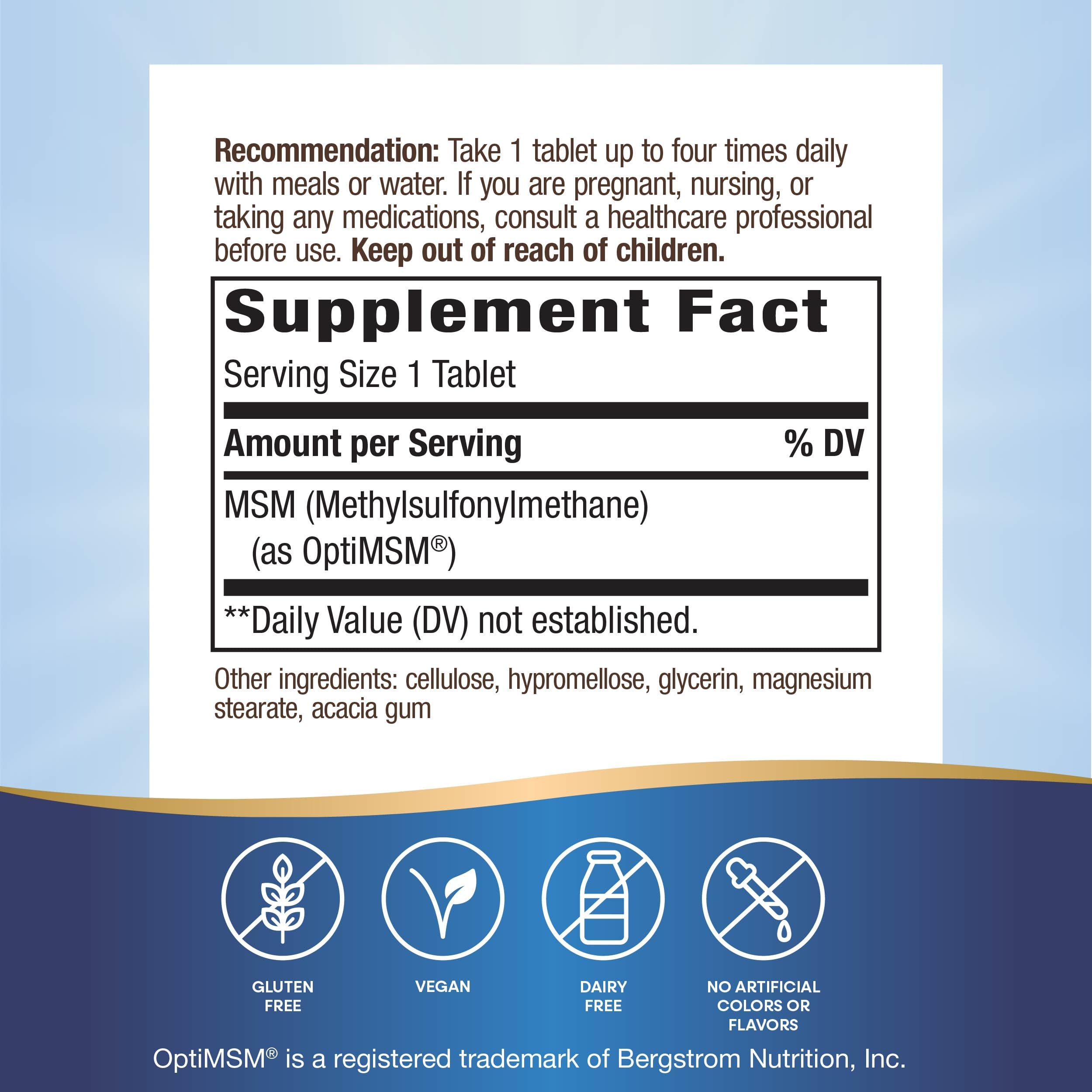 Close-up of Nature's Way MSM 1000 mg tablets, ready for daily wellness use.