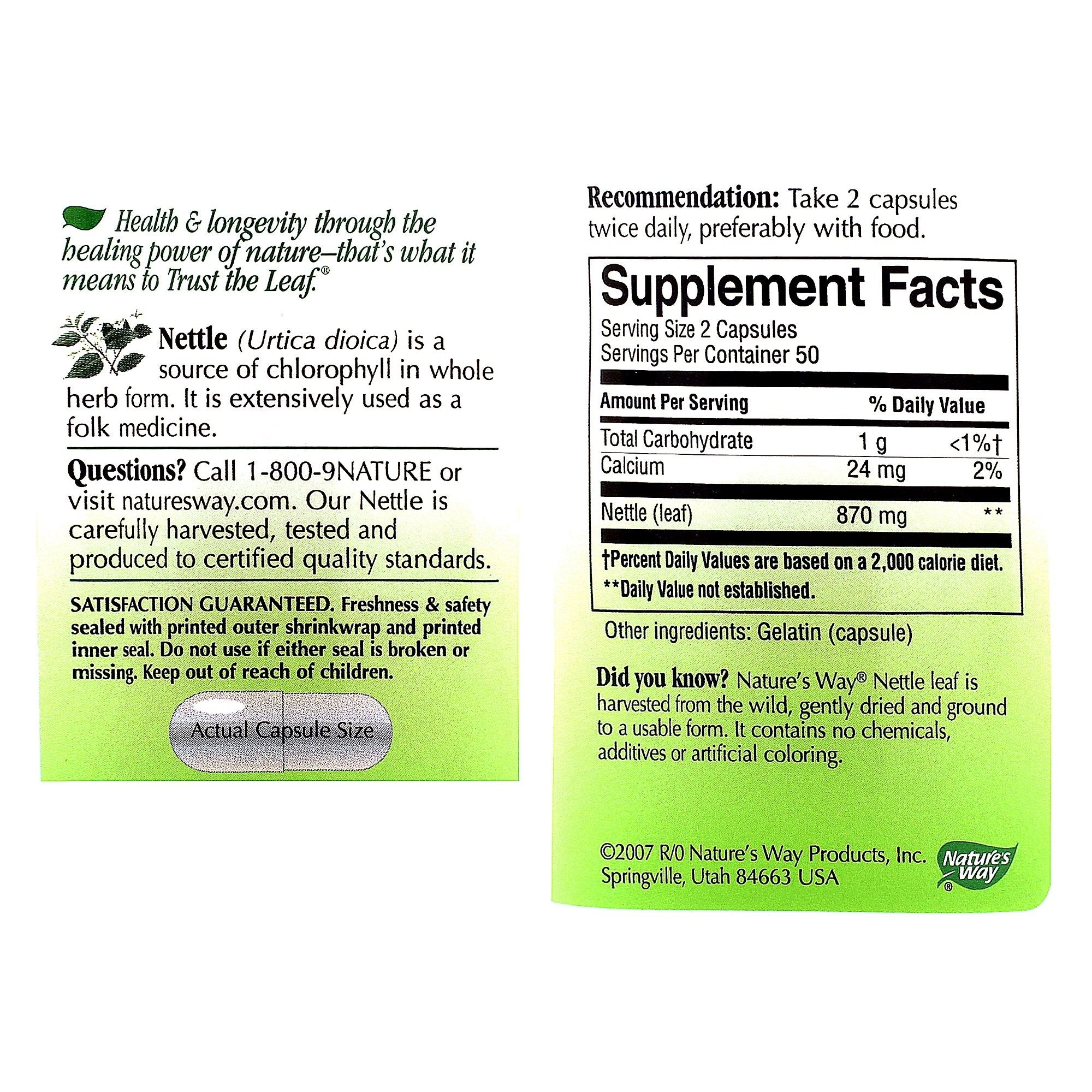 Nature's Way Nettle leaf product image highlighting natural chlorophyll source.