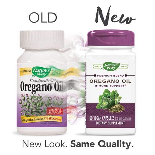 Nature's Way Oregano Oil capsules closeup highlighting vegetarian capsule option