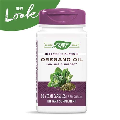 Nature's Way Oregano Oil label detail with standardized carvacrol percentage