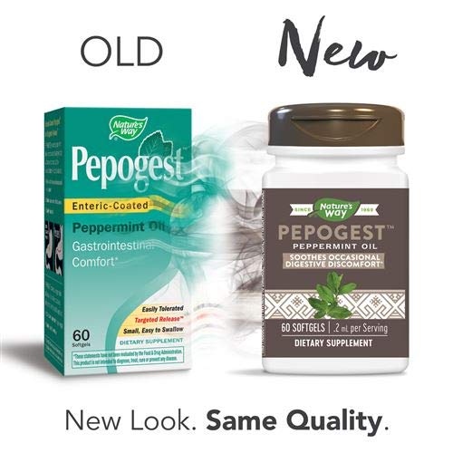 Nature's Way Pepogest bottle back label highlights enteric coating and instructions