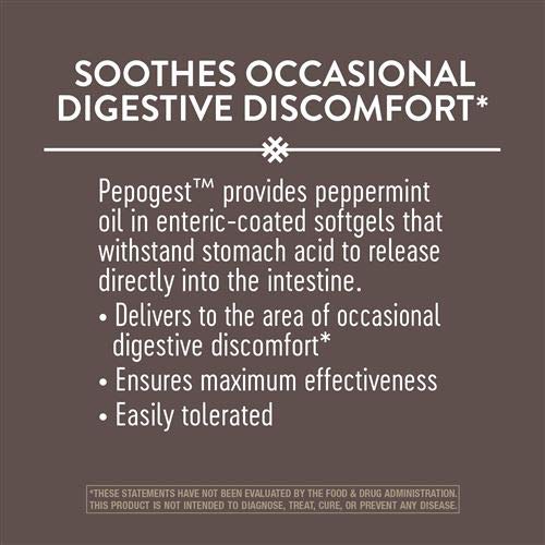 Nature's Way Pepogest capsules in hand suggest portable GI comfort