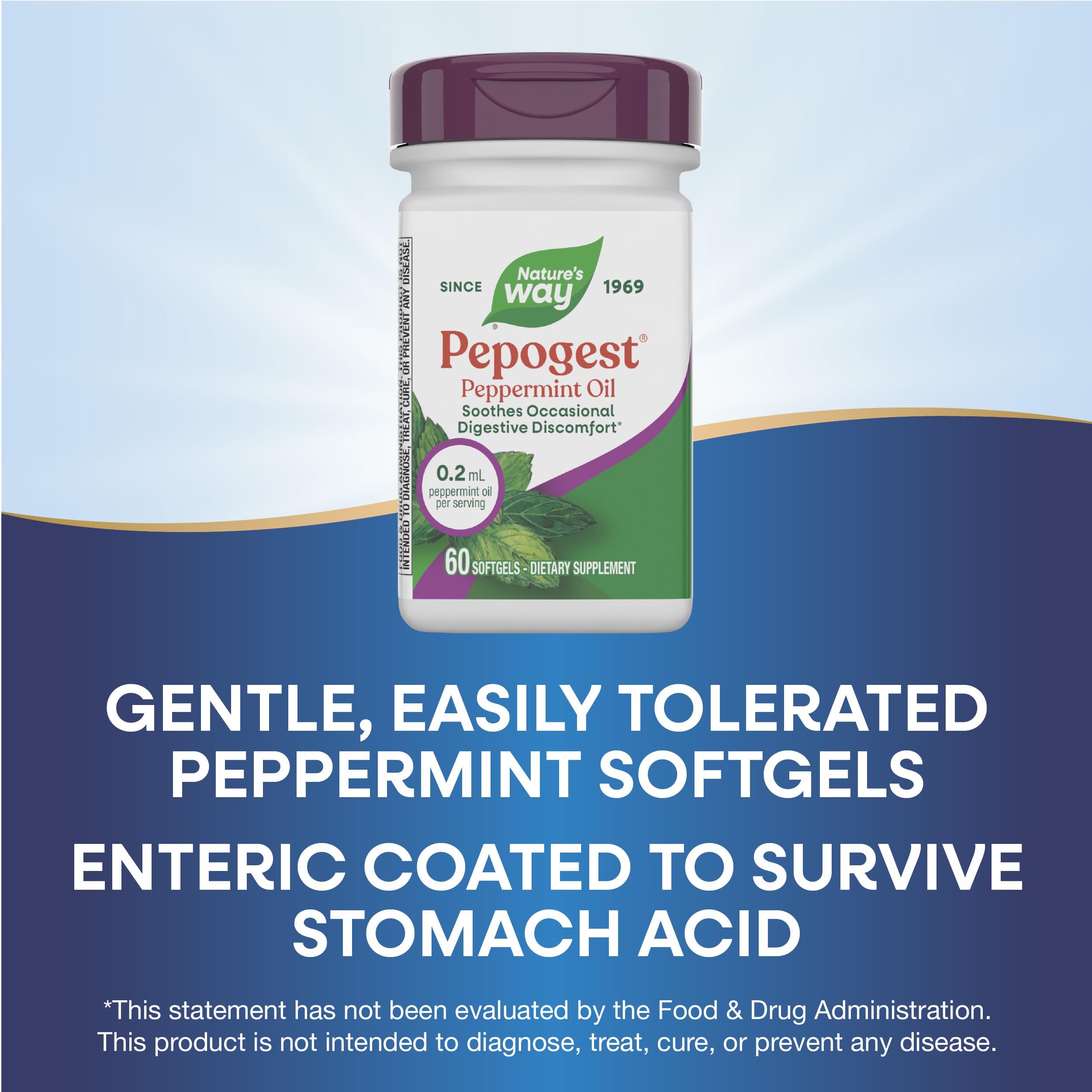 Nature's Way Pepogest enteric coating icon communicates stomach-safe design.