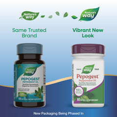 Nature's Way Pepogest softgels close-up showing enteric-coated protection against stomach acid.