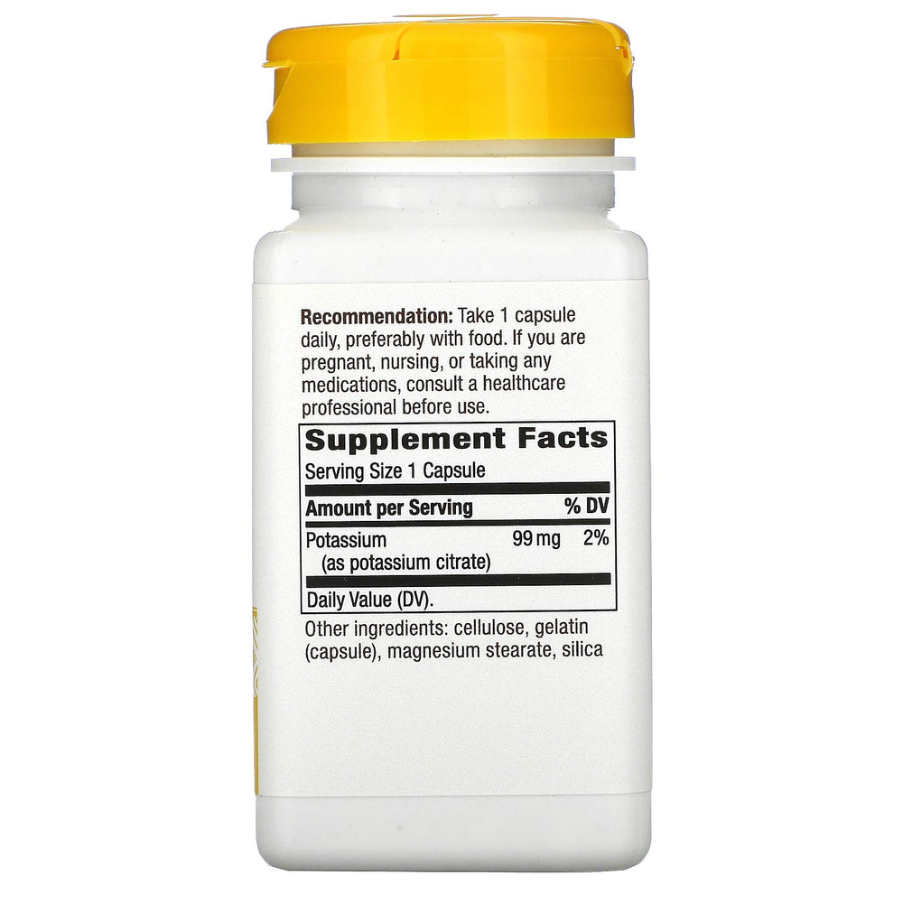 Nature's Way Potassium Complex bottle back label with daily electrolyte guidance
