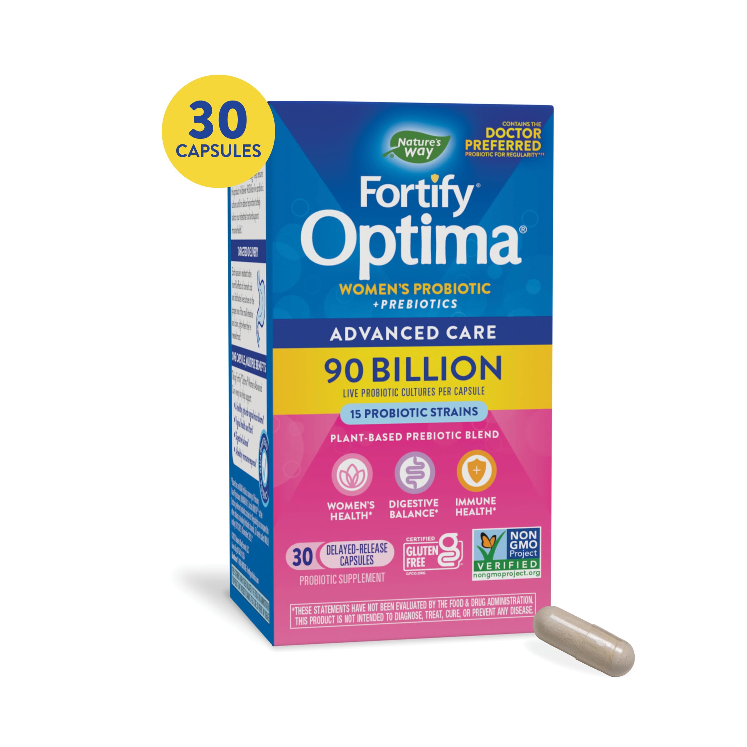 Nature's Way Primadophilus Optima Women packaging box highlights enteric delivery.