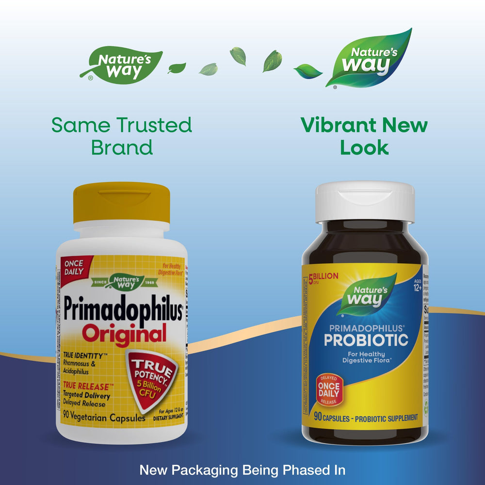 Nature's Way Primadophilus probiotic capsules ready for daily use.