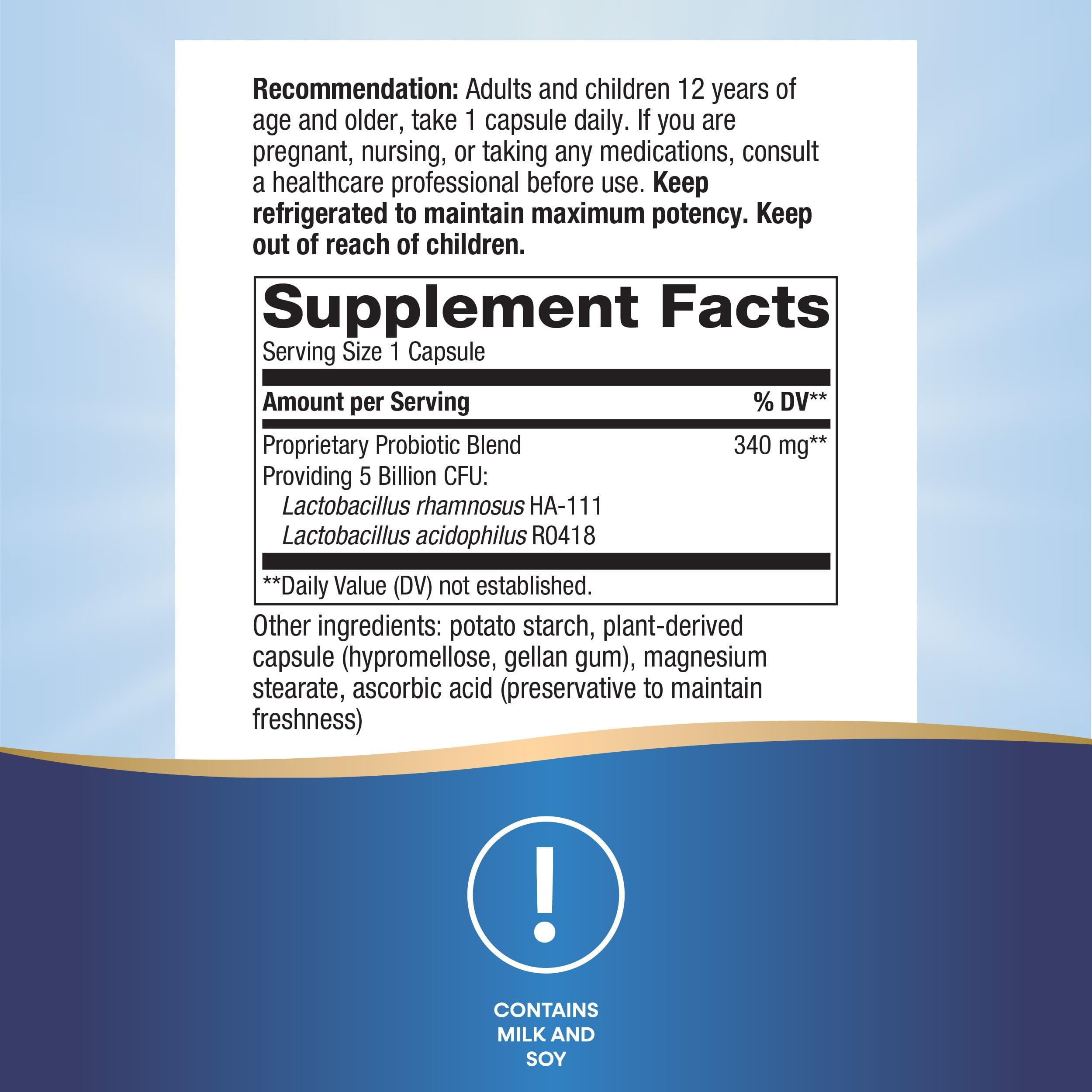 Nature's Way Primadophilus probiotic label details showing CFU and strains.