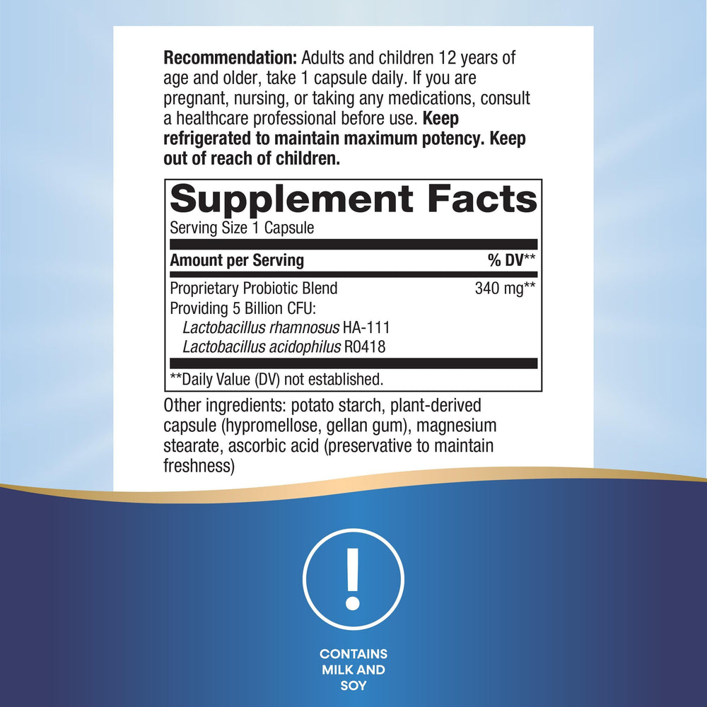 Nature's Way Primadophilus probiotic label details showing CFU and strains.