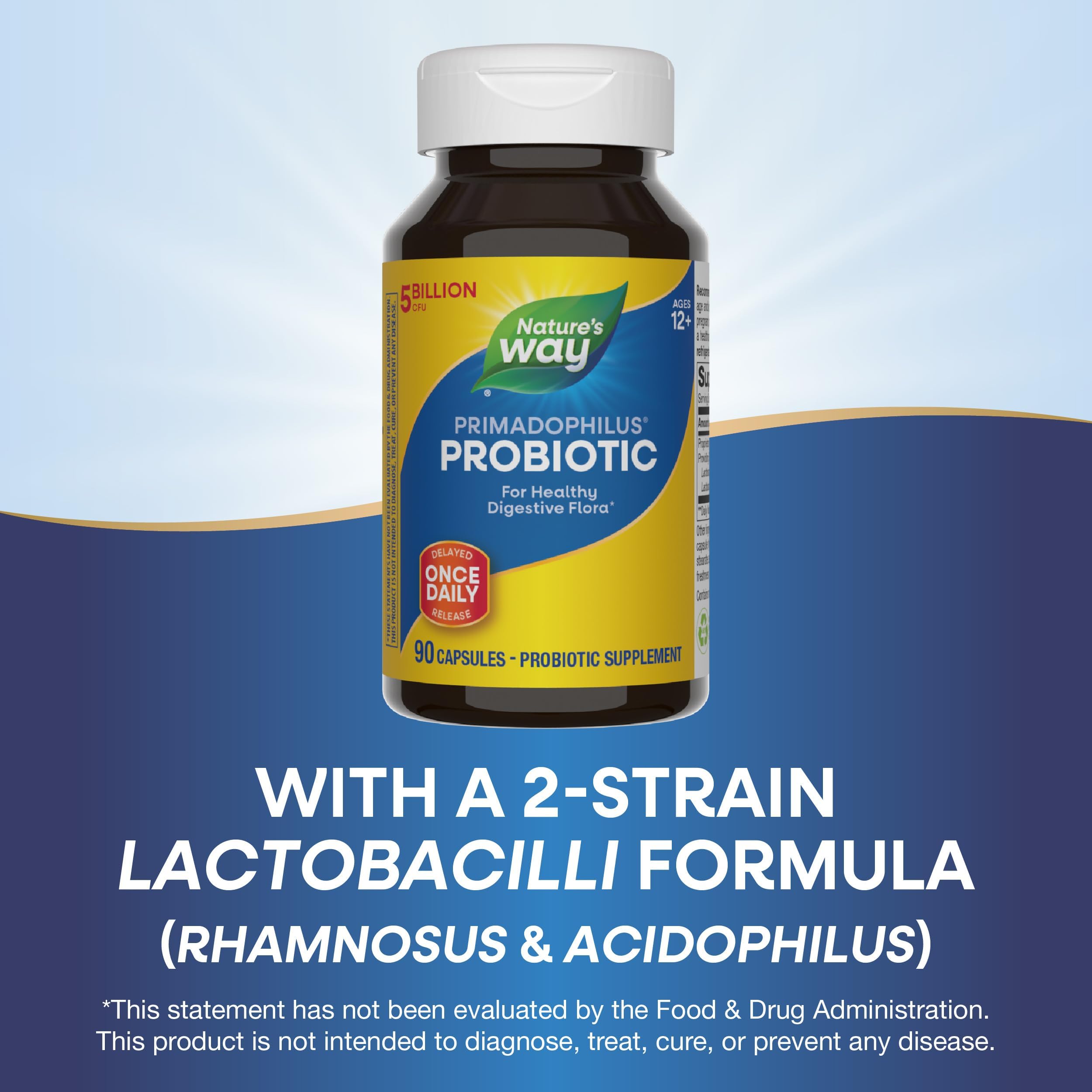 Nature's Way Primadophilus probiotic usage scene for daily routine.