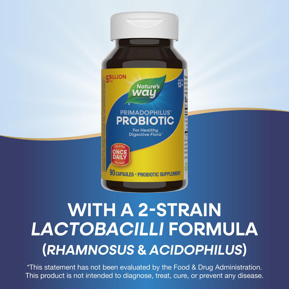 Nature's Way Primadophilus probiotic usage scene for daily routine.