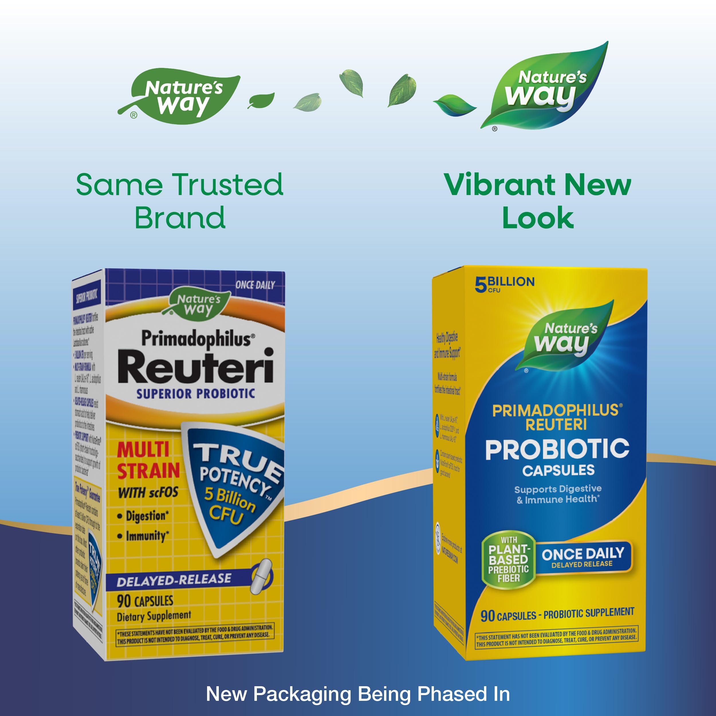 Close-up Nature's Way Primadophilus Reuteri capsule shows 5 billion cultures.