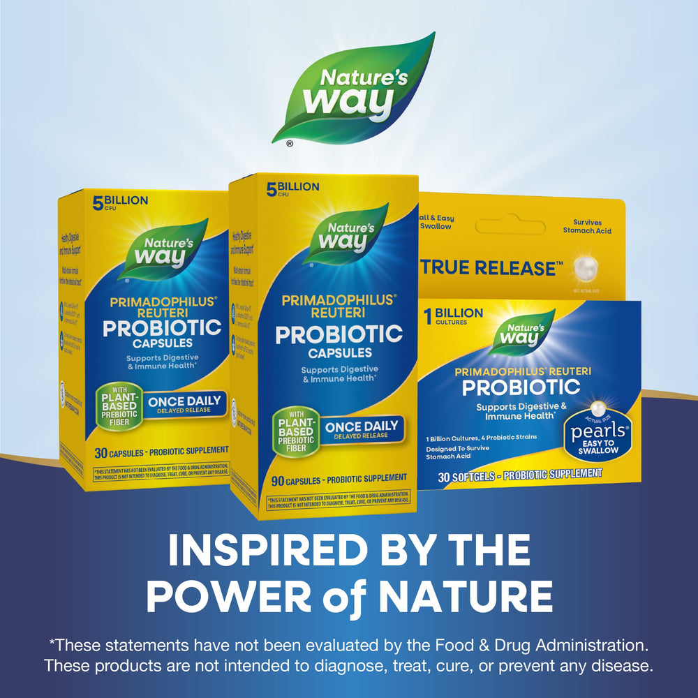 Nature's Way Primadophilus Reuteri travel-pack ready for on-the-go use.