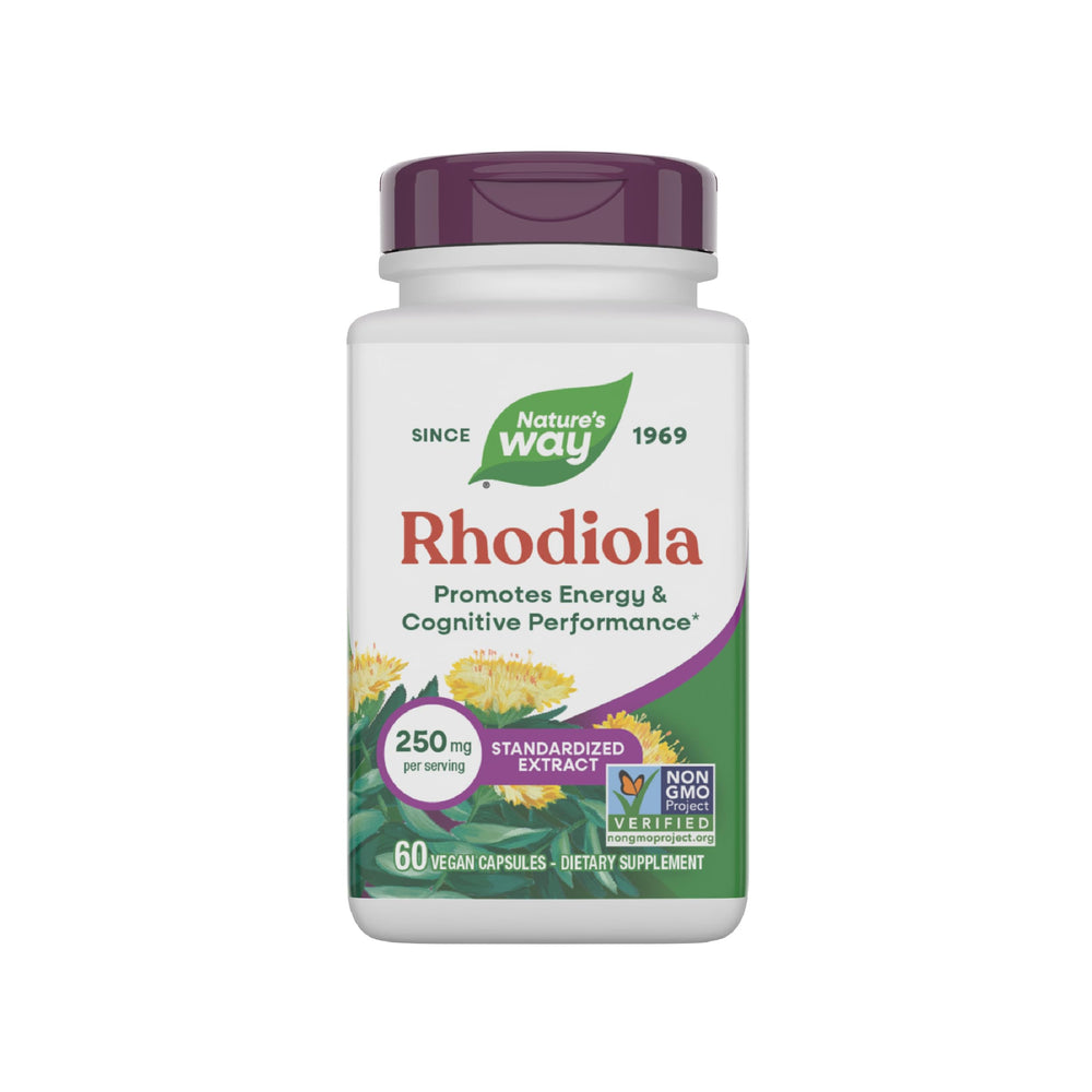 Nature's Way Rhodiola premium extract bottle for energy support.
