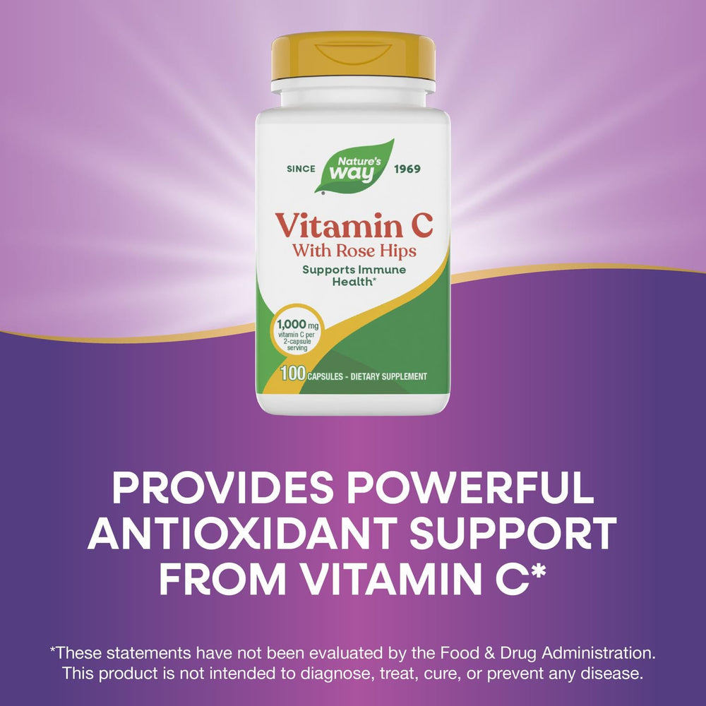 Rose hips detail highlighting natural ingredients in the Vitamin C formula.