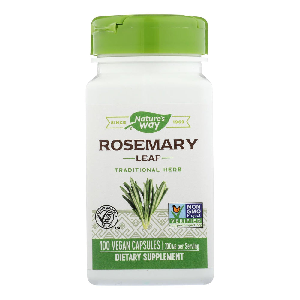 Nature's Way Rosemary Leaves bottle with 100 capsules, gluten-free herbal supplement