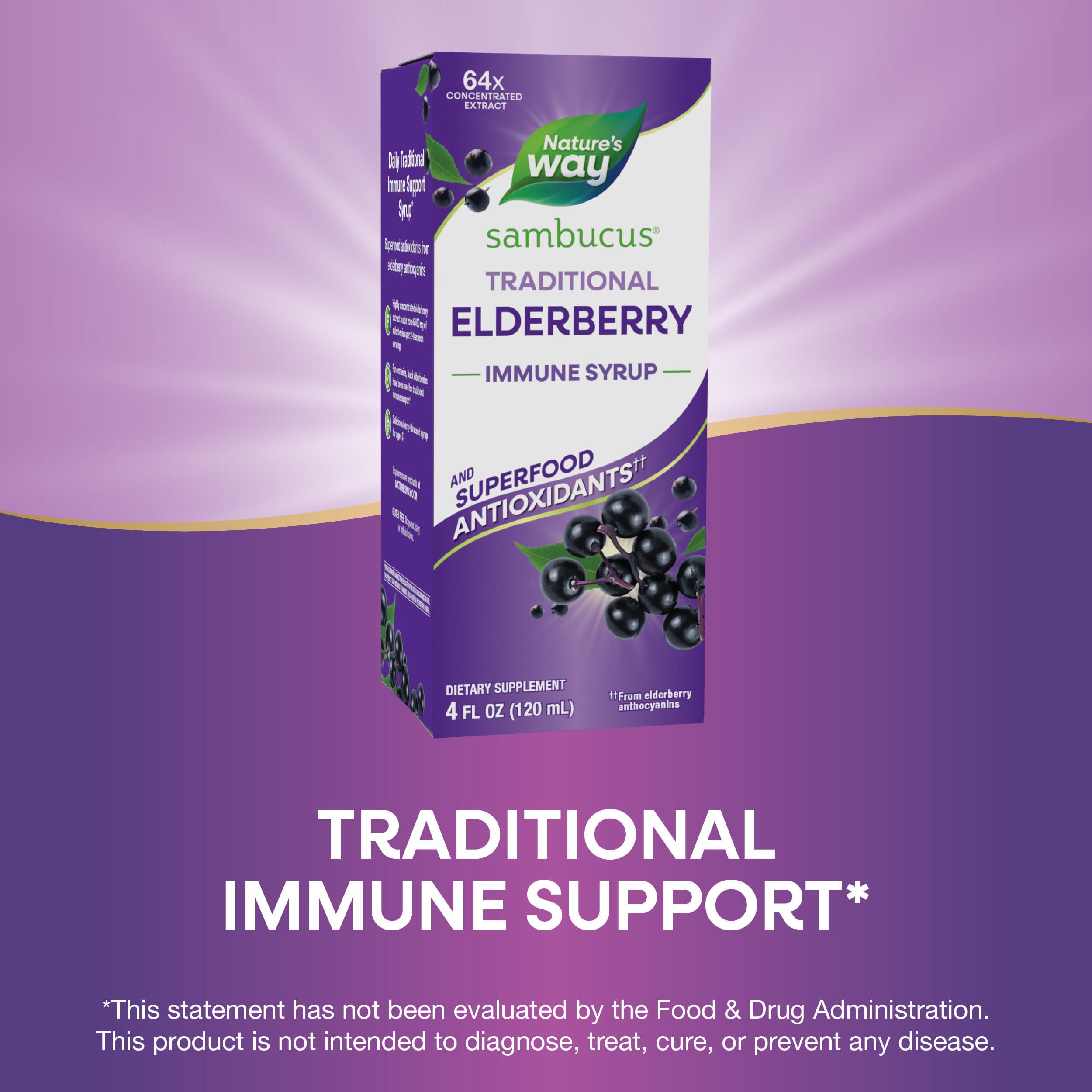 Nature's Way Sambucus adult daily-use spoon ready for a berry syrup.