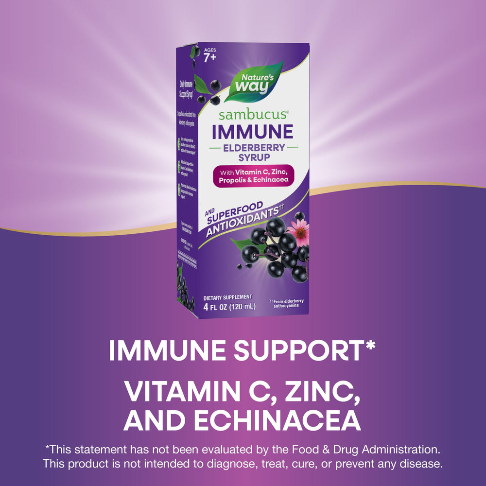 Nature's Way Sambucus echinacea and propolis blend supports seasonal wellness.