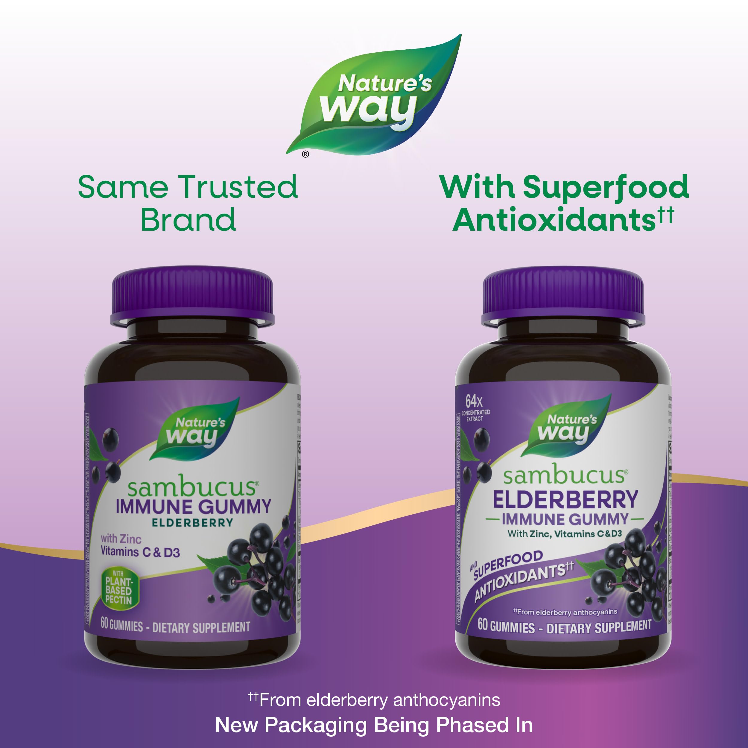 Nature's Way Sambucus immune gummies closeup, berry-flavored chews for daily wellness.