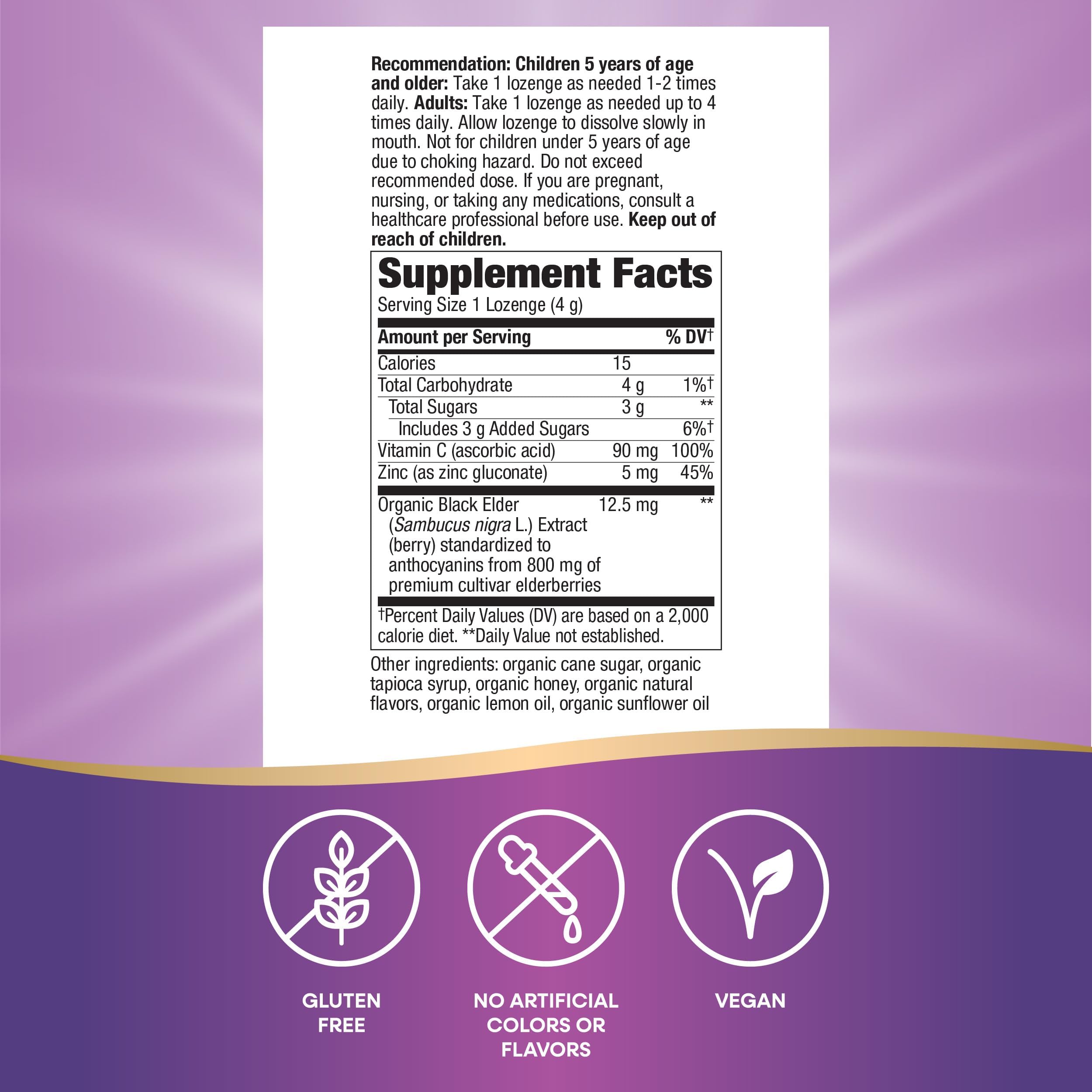 Closeup of Nature's Way Sambucus lozenges with honey lemon flavor.