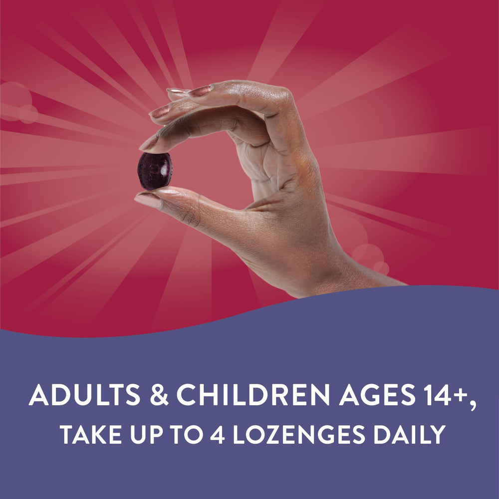 Wild cherry flavored Sambucus lozenges displayed for on-the-go use.