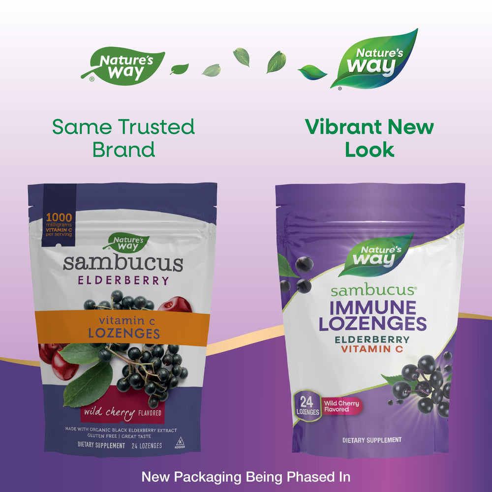 Vitamin C label on Sambucus lozenges packaging showing 1000 mg per four lozenges.