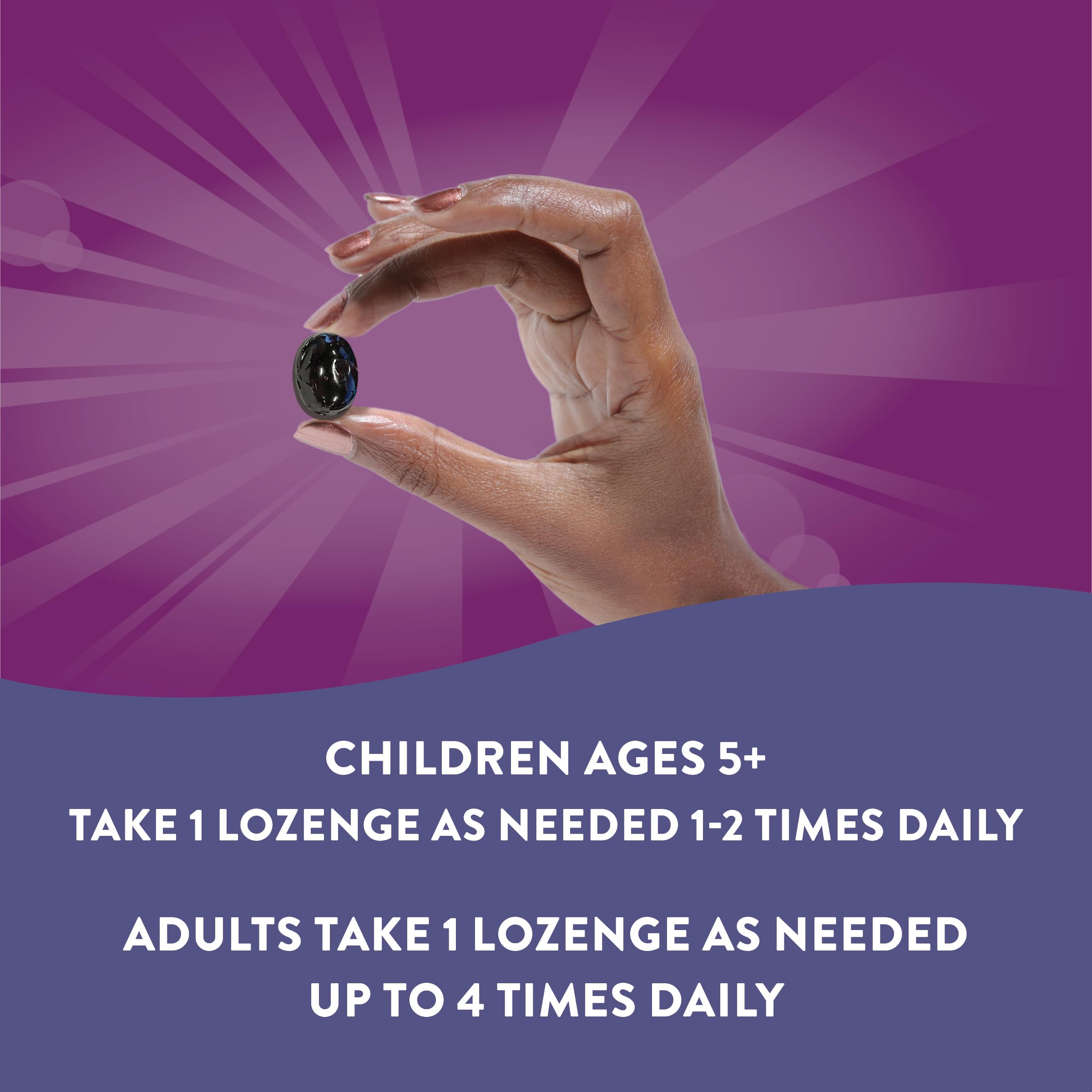 Nature's Way Sambucus Zinc Lozenges consumer hand holding lozenge.
