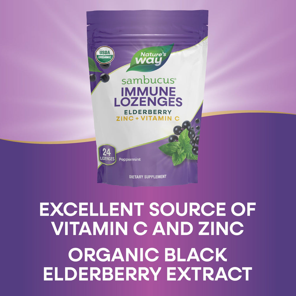 Nature's Way Sambucus Zinc Lozenges peppermint-flavored lozenge closeup.