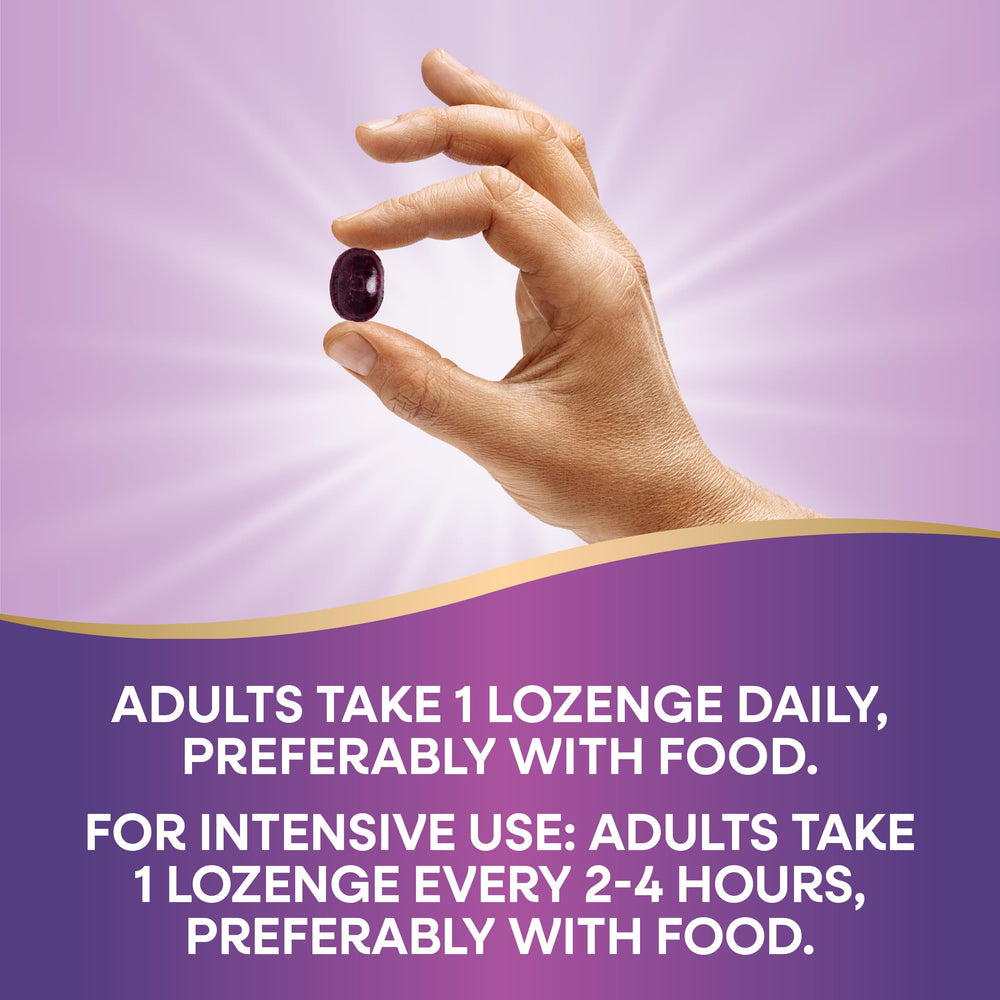 Nature's Way Sambucus Zinc Lozenges lozenge on white background with mint notes.