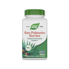 Nature's Way Saw Palmetto berries bottle illustrating traditional prostate support for daily wellness.