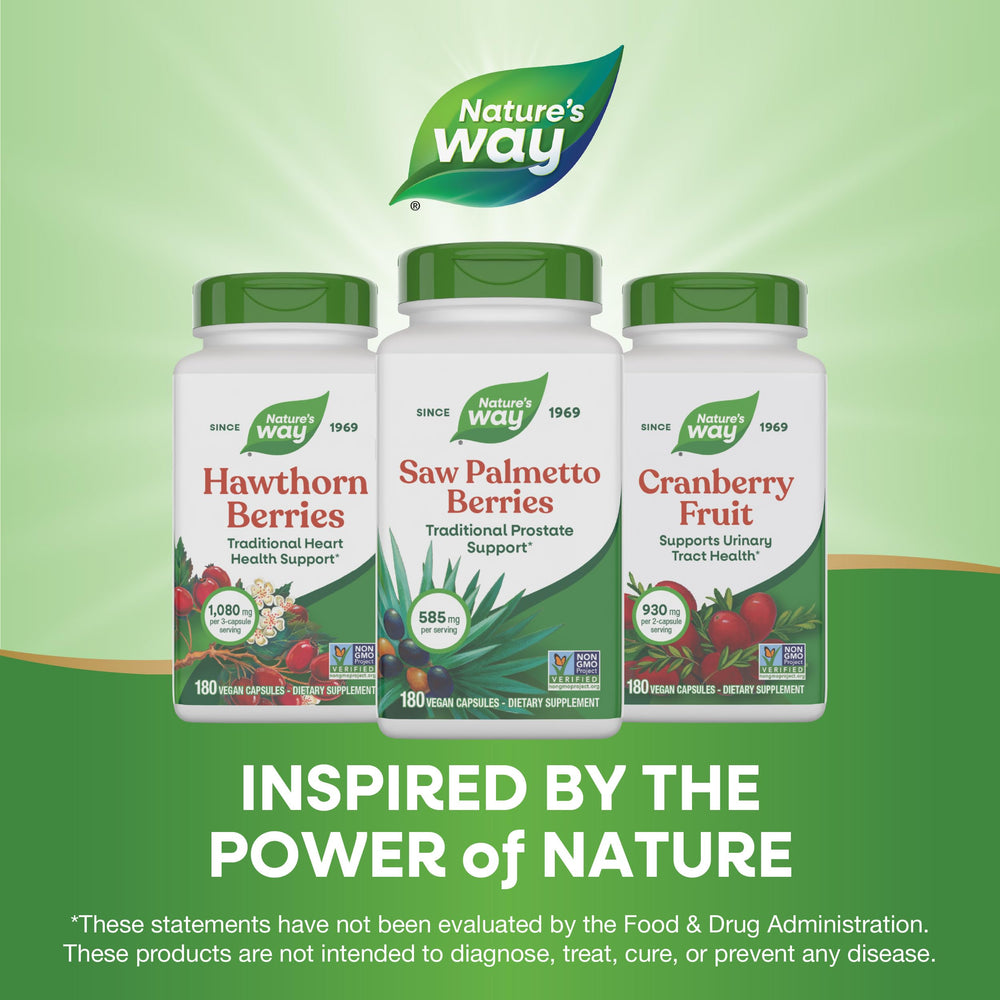 Nature's Way Saw Palmetto Non-GMO badge on the bottle.