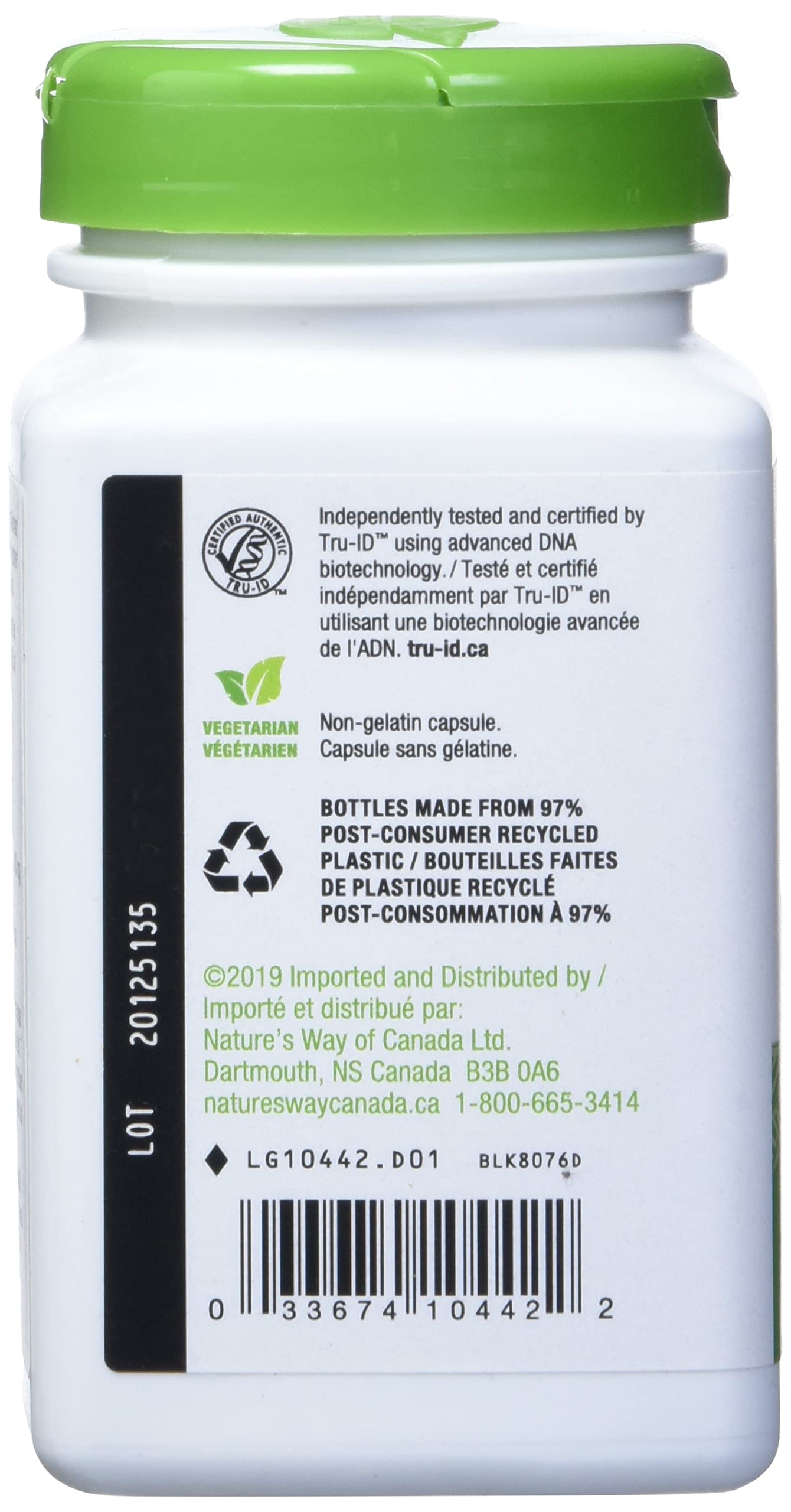 Nature's Way slippery elm bark capsules packaging highlights vegetarian and Non-GMO verification.
