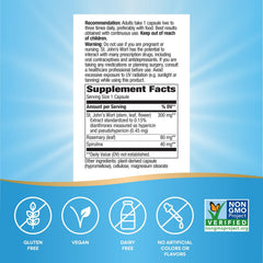 Nature's Way St. John's Wort Premium Extract capsules show 300 mg per serving for daily use
