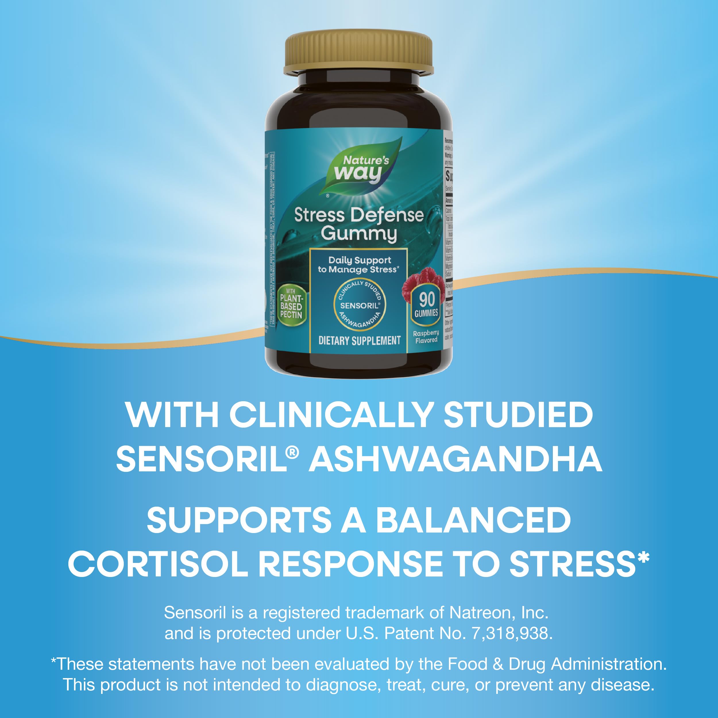 Nature's Way Stress Defense Gummy texture showing soft chew for daily use.