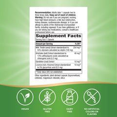 Nature's Way Super Milk Thistle bottle side view highlighting gluten-free capsules