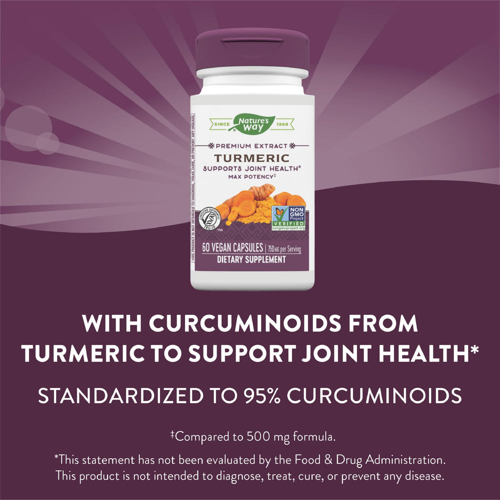 Nature's Way Turmeric gluten-free vegan badge on packaging
