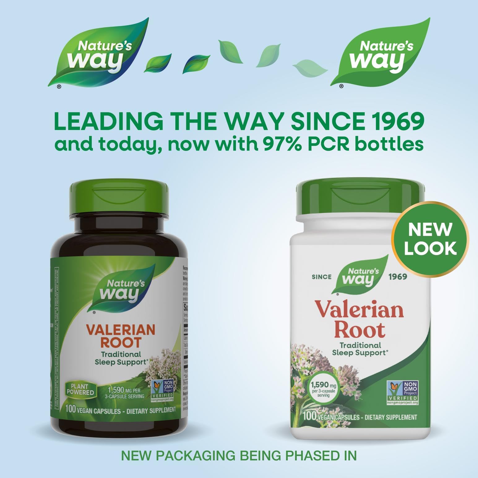 Nature's Way Valerian Root capsules close-up showing 1,590 mg per serving