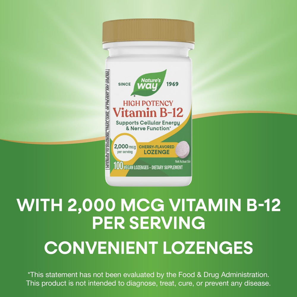 Lozenge dissolving in the mouth for quick absorption, Nature's Way B-12