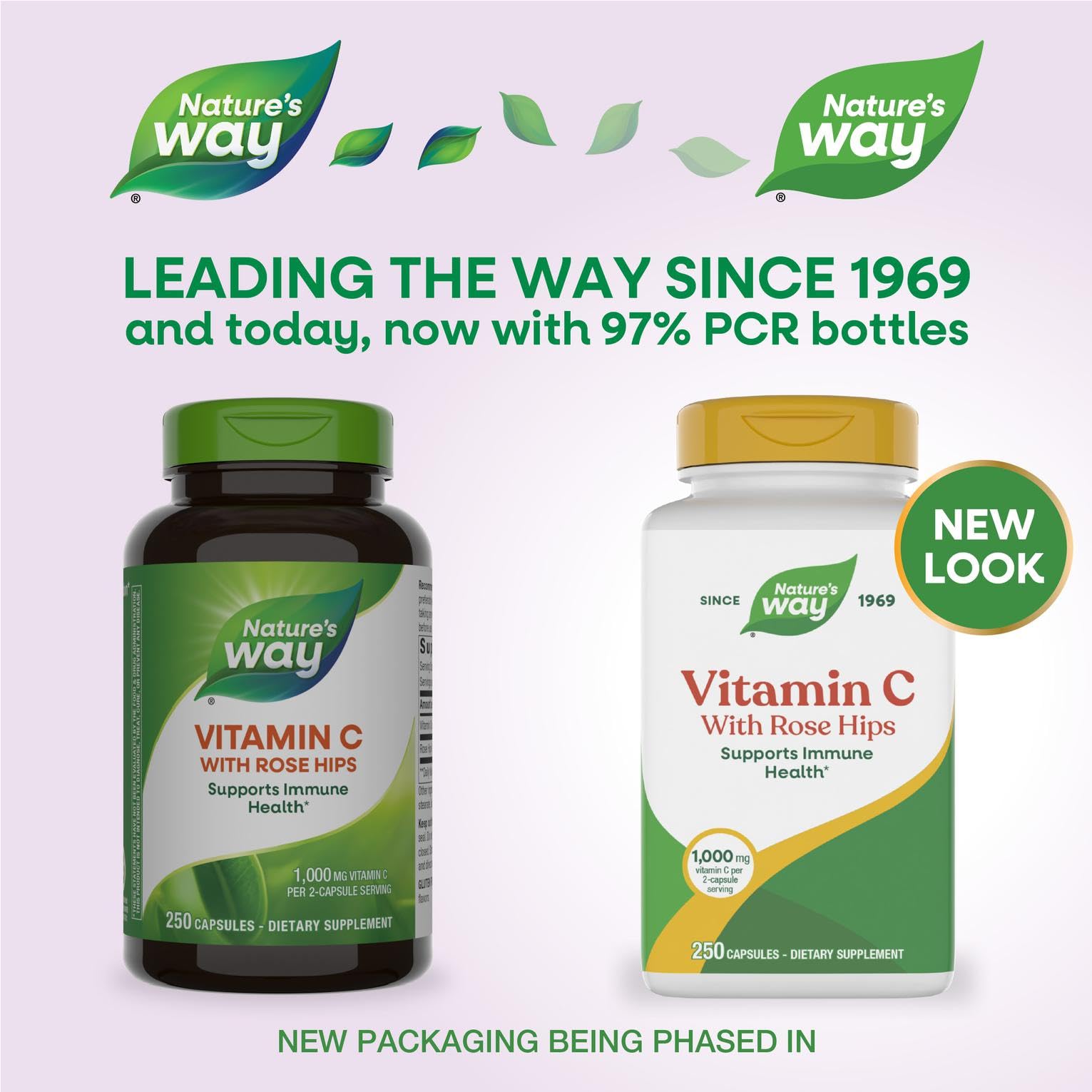 Nature's Way Vitamin C with Rose Hips bottle label showing ingredient sources for immune health support