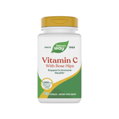 Nature's Way Vitamin C with Rose Hips bottle on a clean surface for daily immune support.