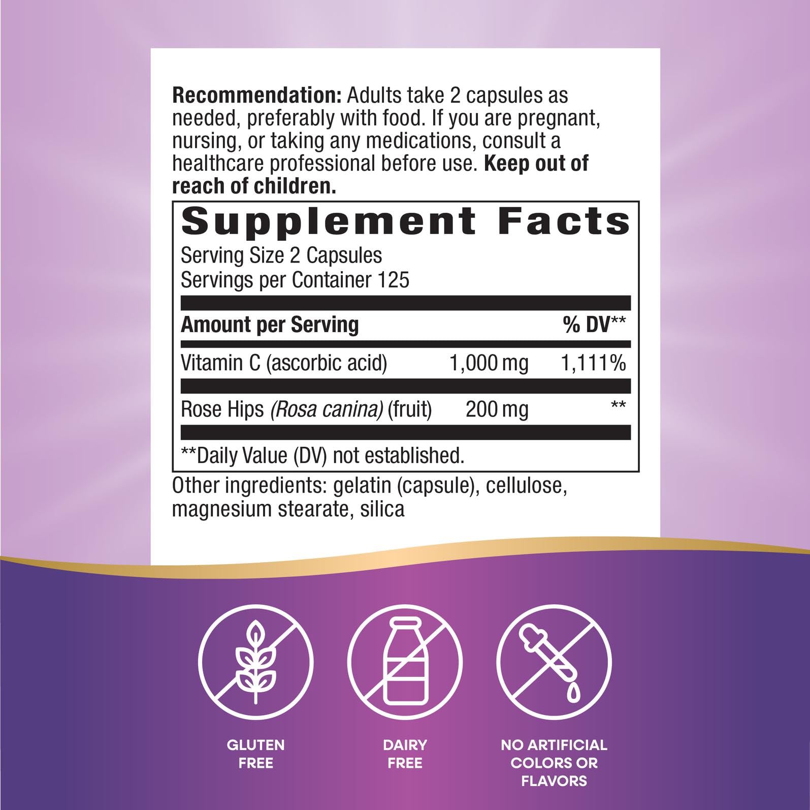 Nature's Way Vitamin C with Rose Hips gluten-free symbol image illustrating allergen-free assurance