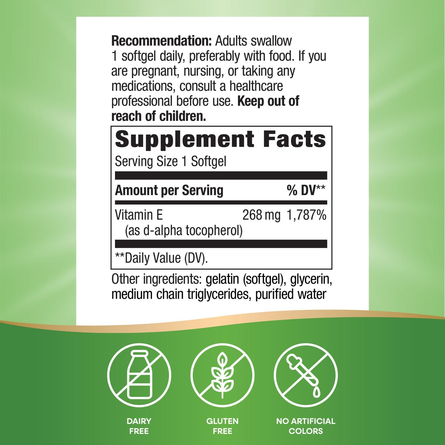 Front packaging of Nature's Way Vitamin E product.