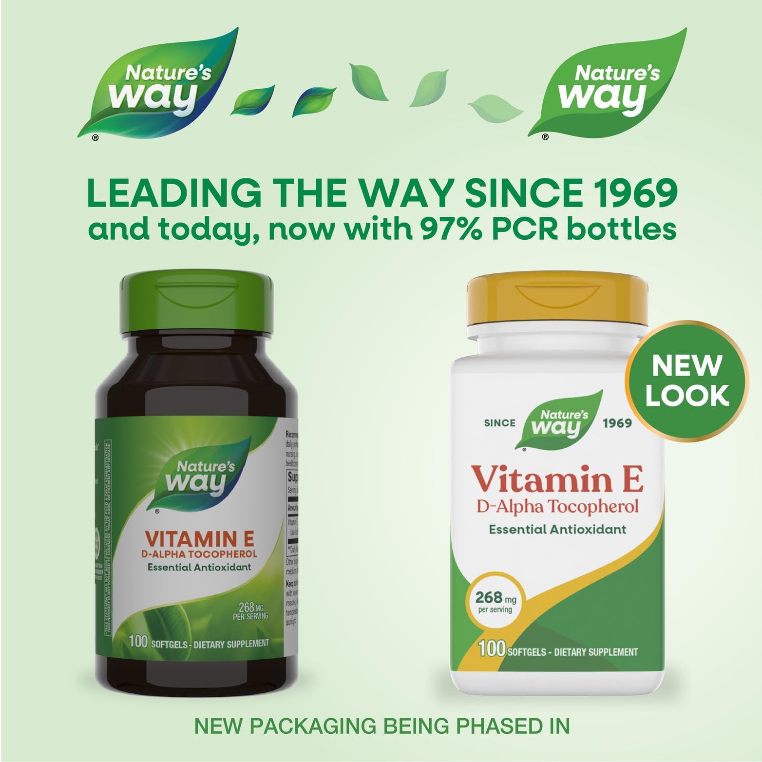 Close-up of Nature's Way Vitamin E D-Alpha Tocopherol softgels.