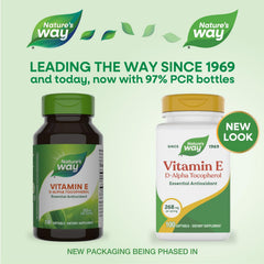 Close-up of Nature's Way Vitamin E D-Alpha Tocopherol softgels.