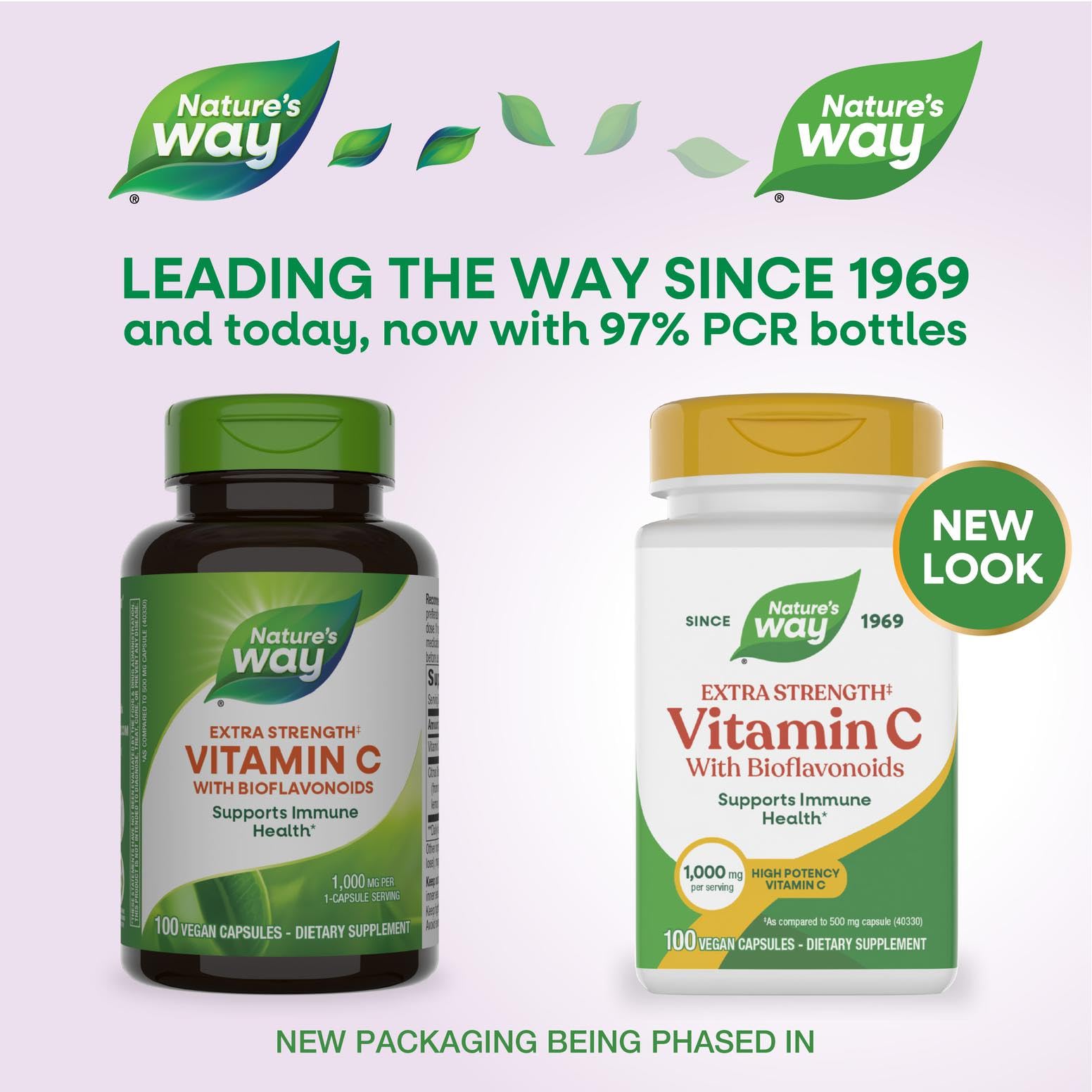Nature's Way Vitamin C con bioflavonoides, cápsulas en primer plano.